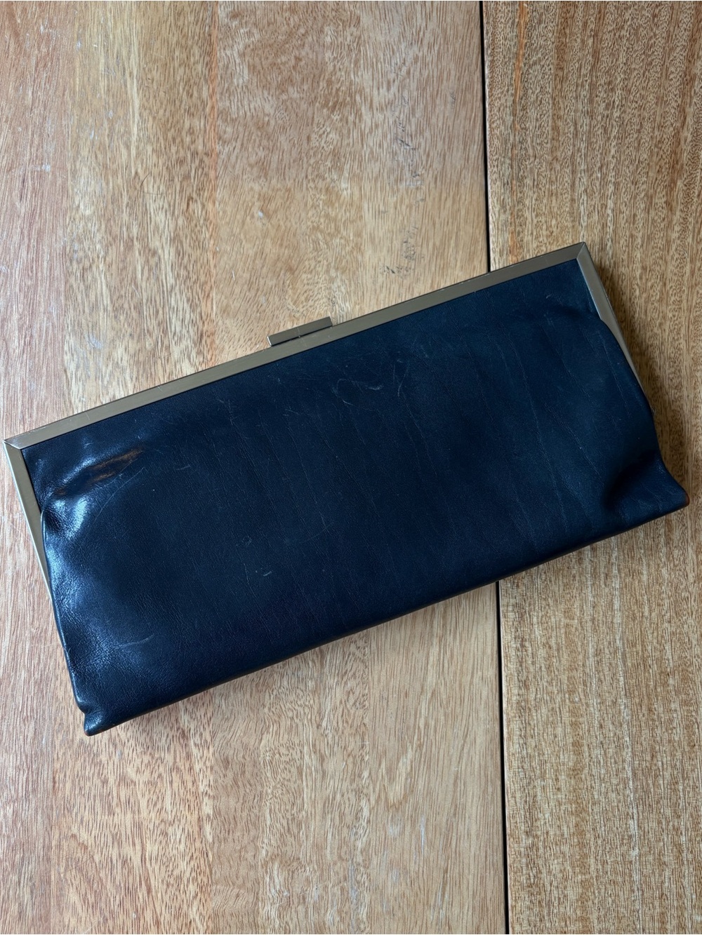 HOBO Black Leather Clutch with silver Brass Frame